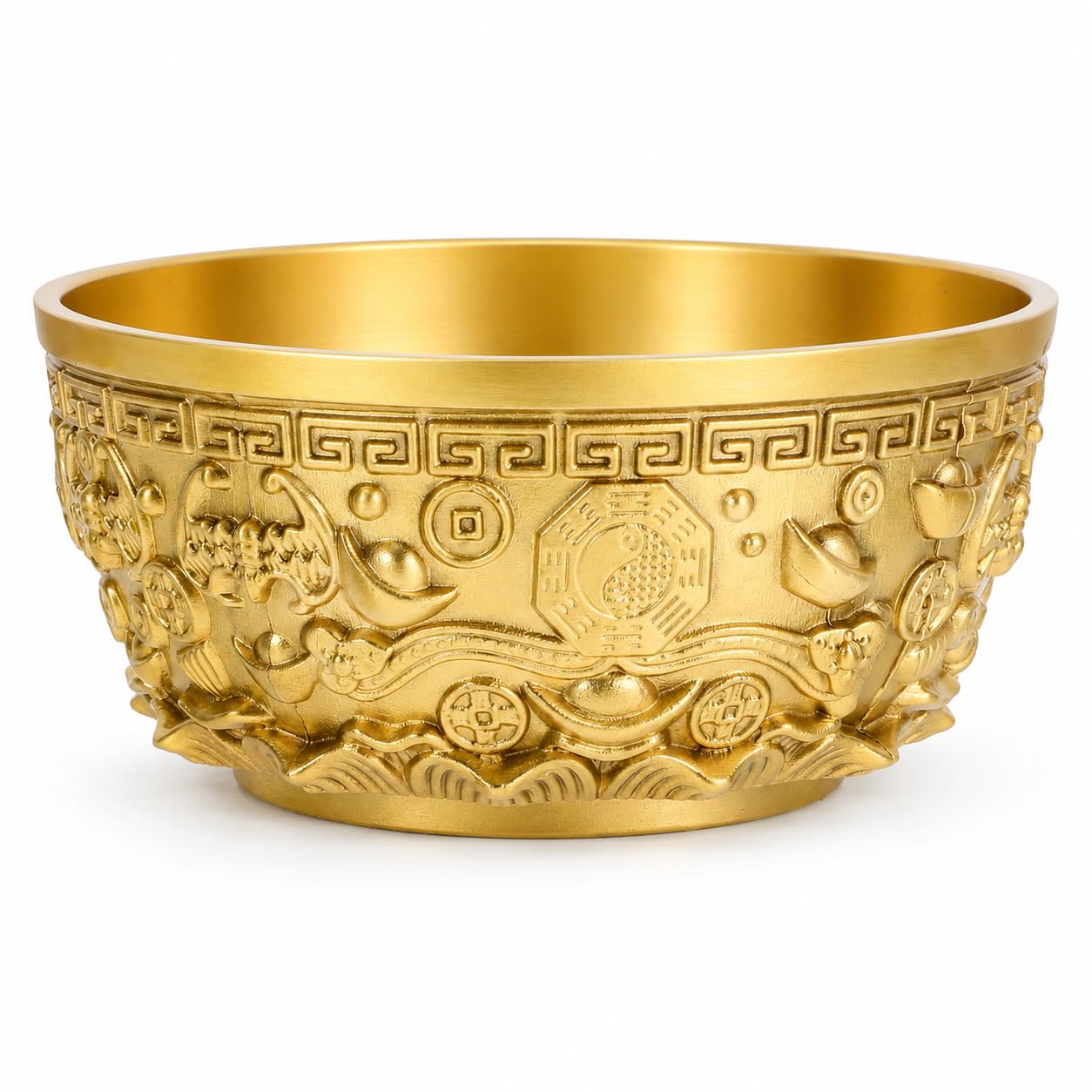 DECHOUS Brass Treasure Bowl 4 Inch Feng Shui Wealth Money Basin Decorative Chinese Style Golden Home Office Centerpiece