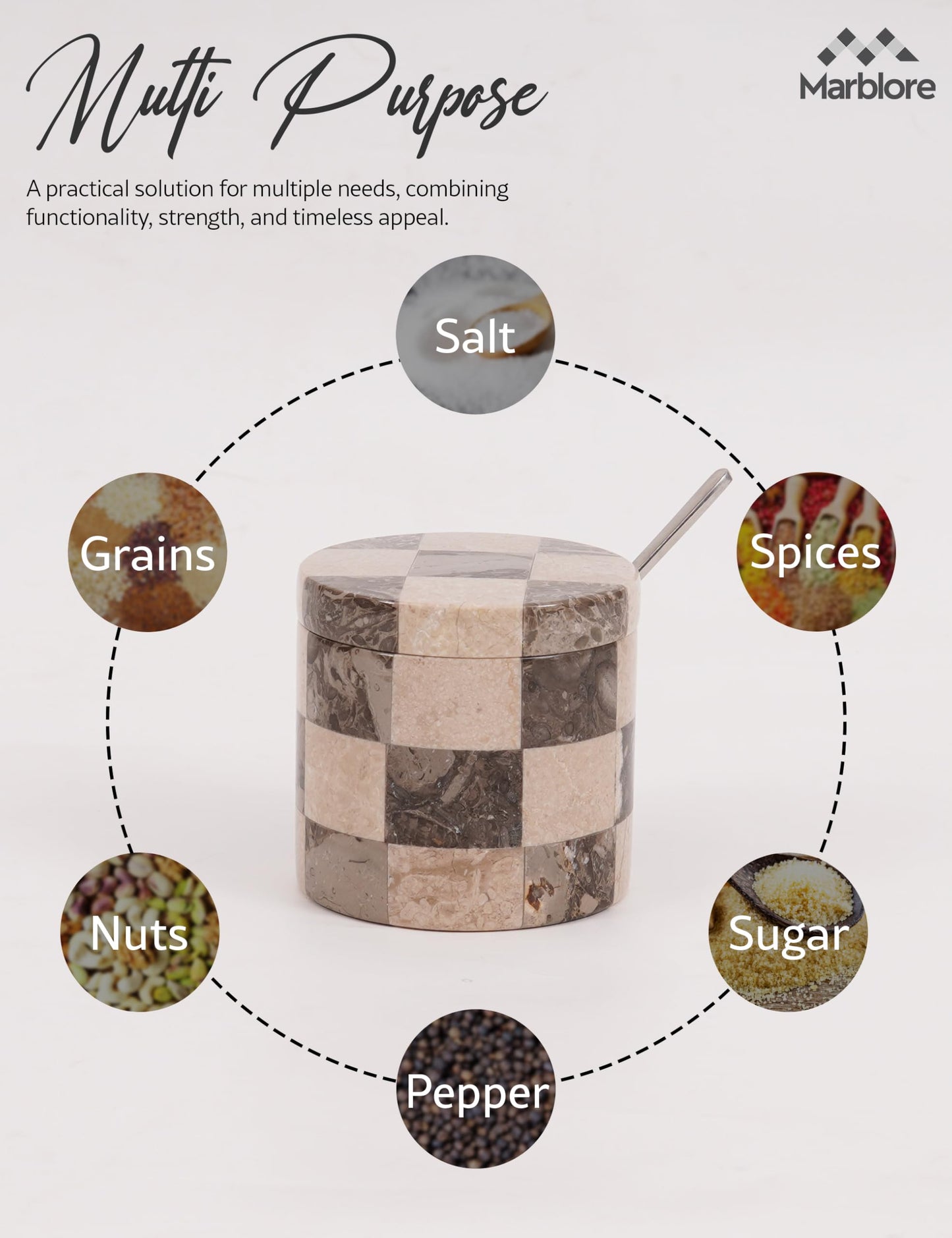 Marble Salt Cellars with Lid and Spoon Oceanic and Verona 3" Stone Containers for Kitchen Countertop, Perfect for Flaky Salt, Sugar, Coffee, and Everyday Seasonings