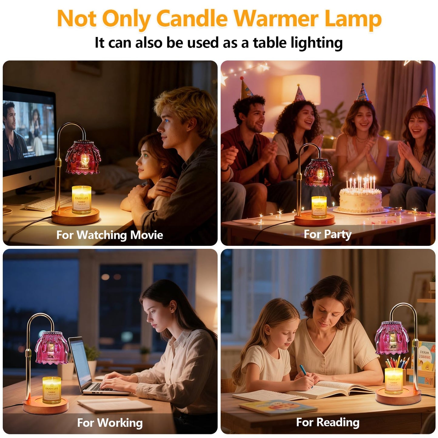 Flyzenvibe Candle Warmer Lamp with Timer & Dimmer, Birthday Gifts for Women Mom, 4-Level Dimmable Flower Heat Lamp for Jar Candles, Adjustable Height, House Warming Gifts, Home Decor (Purple