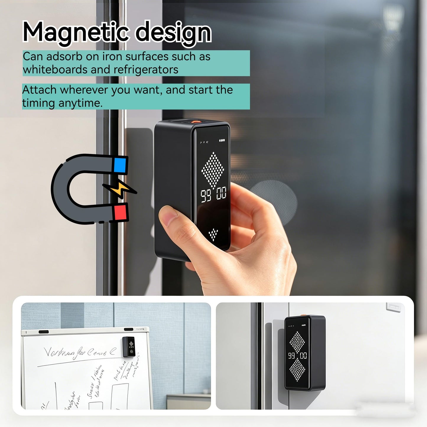 Gravity Sensing Digital Hourglass Timer,Magnetic Sand Visual Timer with 1-99 Min Adjustable Time,Large LED Display, Rechargeable,Volume/Mute Alarm for Classroom,Cooking,Kids,Study,Work,Kitchen (Black)