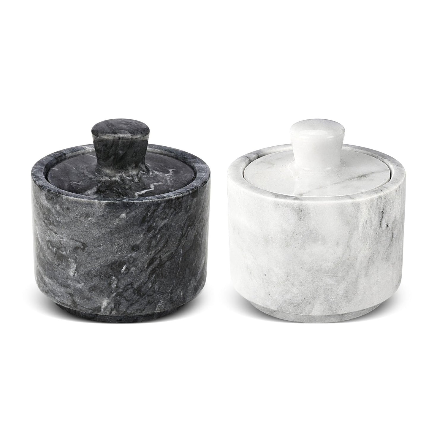Flexzion Marble Salt Cellar with Lid - Salt and Pepper Bowls Dish Container for Kitchen - Marble Pepper Jar Storage Box Holder for Paprika, Herbs, Sugar, Jewelry & Watches (Set of 2, Black & White)