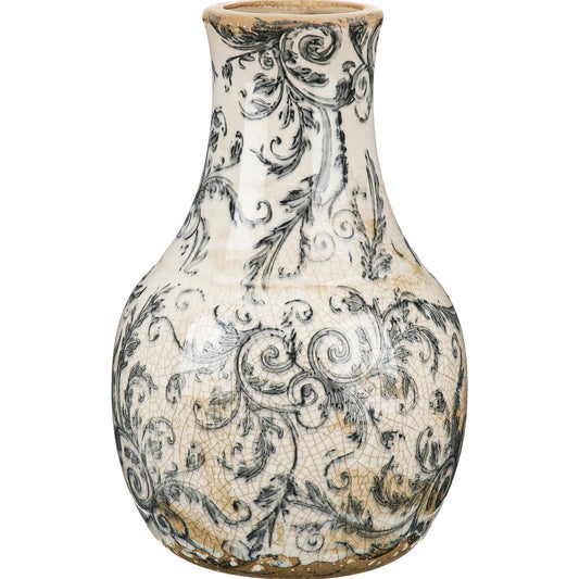 LemonRoad Vintage Ceramic Flower Vase 5.7 Inch Chinoiserie Ice Cracked Glaze Porcelain Vase Rustic Ceramic Large Centerpieces for Home Table Living Room Bookshelf Office(Vine Style)