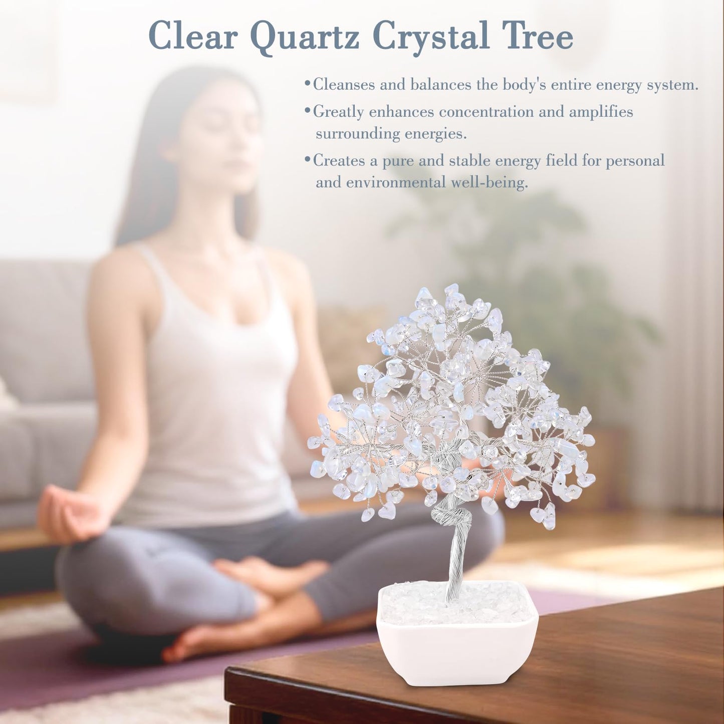 Clear Quartz Crystal Tree of Life – 7 Inch Master Healer for Energy Amplifying, Feng Shui Desk Decor with 243 Natural Gemstones – Handcrafted Silver Wire Gift Box for Meditation Spiritual Home Office
