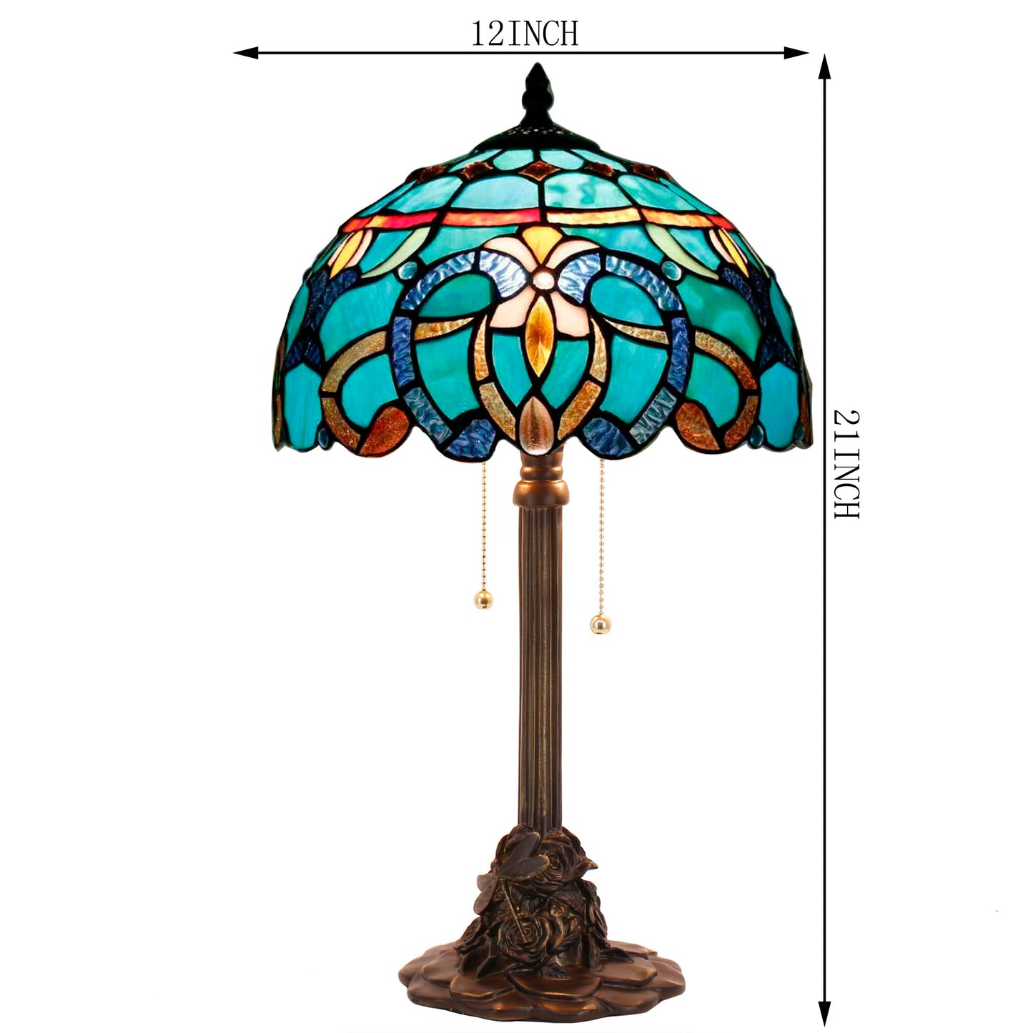 ANYONGLU Tiffany Table Lamp Stained Glass Desk Lamp 12X12X21Inch Resin Base for Bedroom Living Room Reading Light (Brown Jewelry Baroque)