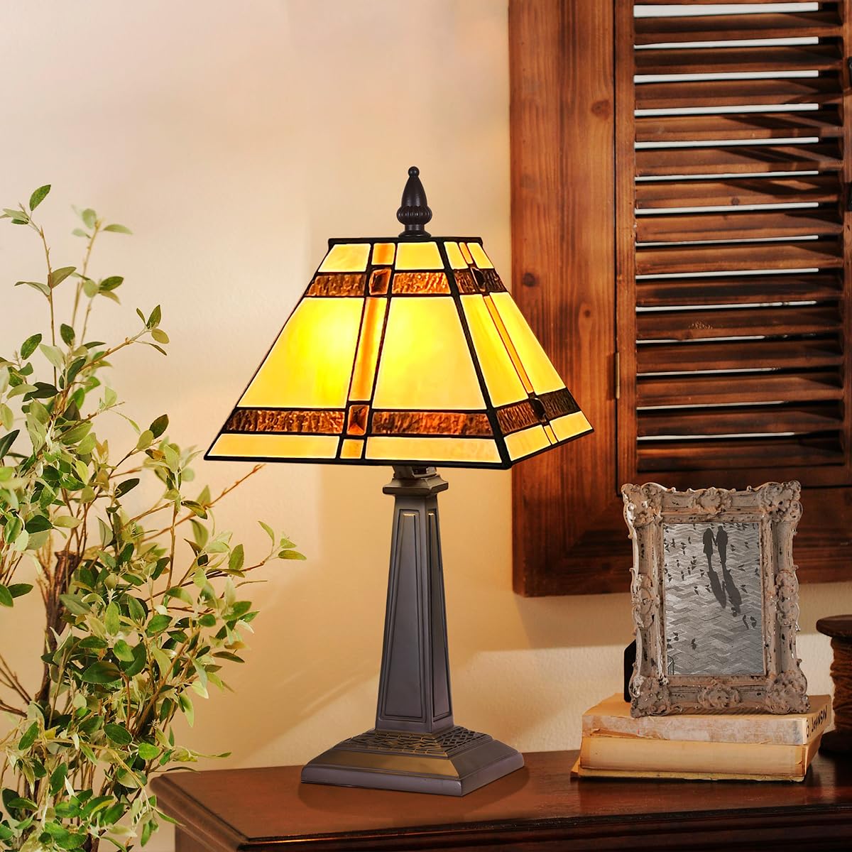 COTOSS Tiffany Lamp Mission Style Stained Glass Table Lamp Small Desk Light