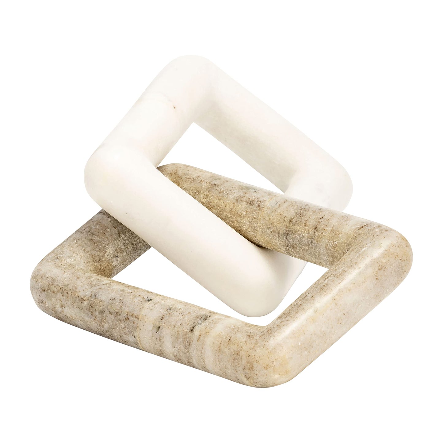 Rectangular Link Stone Marble Sculpture Figurine for Home and Bathroom - Decorative Object for Office and Room Decor - Display Ornament for Living Room, Shelf and Coffee Table Accent - 2", White