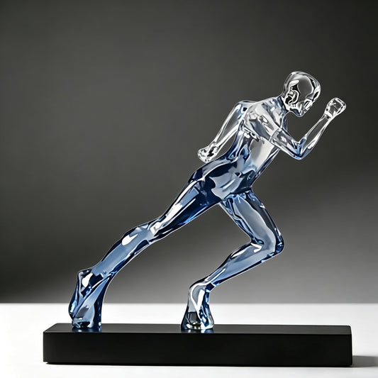 AWNR Handmade Gold Abstract Statue- Exquisite Resin Figurine for Modern Home Decor Living Room Shelf Office Decorations, Perfect for Bookshelf, Desk, and TV Stand Accents. (Transparent Blue)