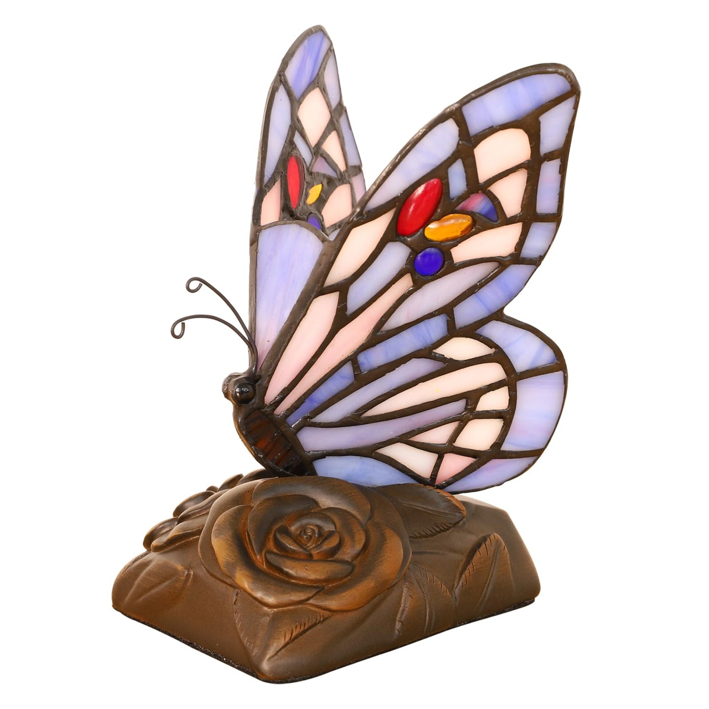 Tiffany Mini Table Lamp Blue Butterfly Stained Glass Cute Night Lights Hand-made 3 Color-temperature Table Lamps For Bedroom Bedside Nightstand Desk Lamps Christams Gifts (3X4X6.5inch) W/ LED Bulb
