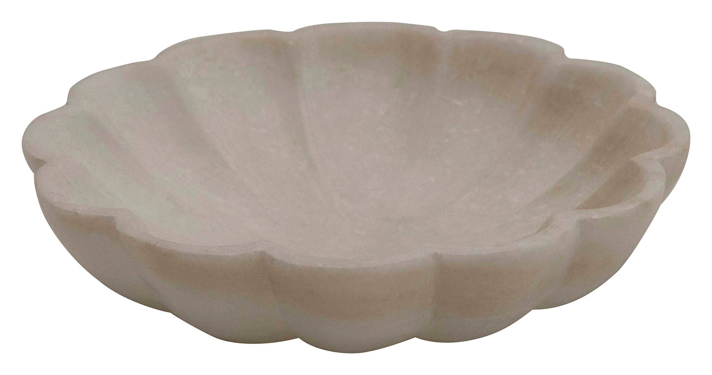 Creative Co-Op DF2368 Carved Marble Flower Shape Dish, White