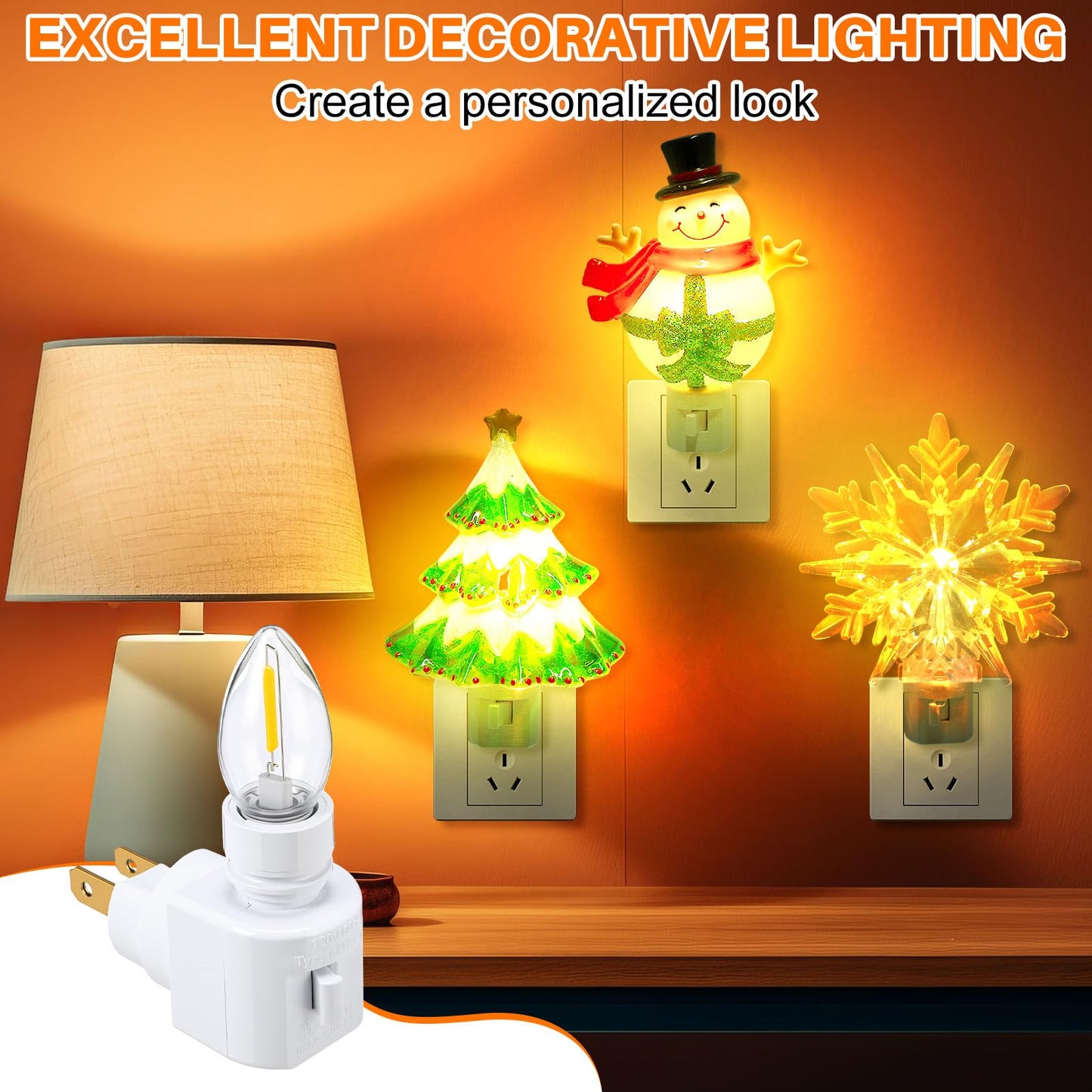 Tuanse 6 Pack 360° Rotating Plug in Night Light White Plastic Swivel Wall Lamp with 0.2w E12 Bulb Night Light for Making Your Own DIY Wall Decorative