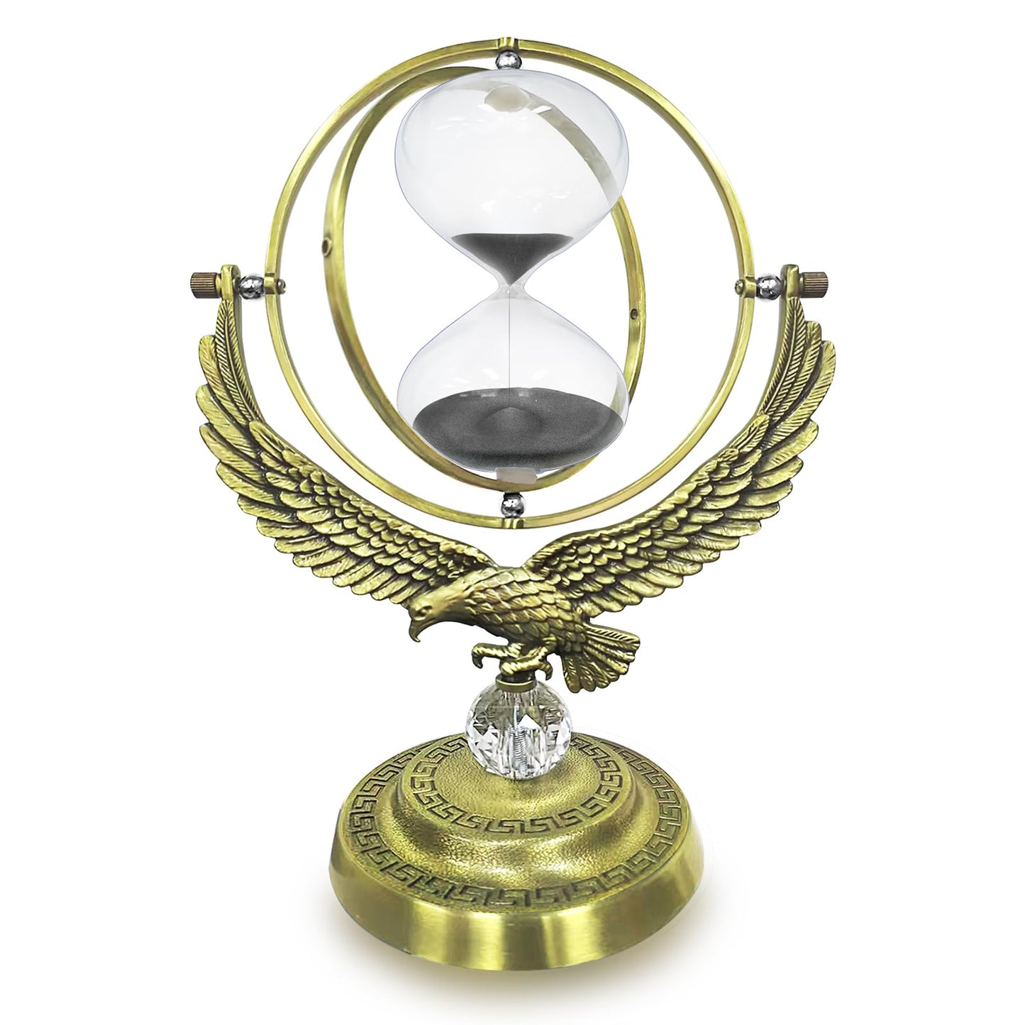 SuLiao Sand Timer Hourglass, 1 Hour Rotating Eagle Hour Glass, 60 Min Large Black Sand Clock, 60 Minute Unique Brass Sandglass, 1 hr Metal Decorative Reloj De Arena, Home, Desk, Office