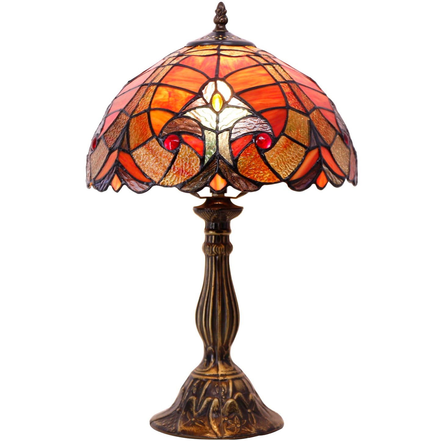WERFACTORY Tiffany Lamp Red Liaison Stained Glass Table Bedside Lamp