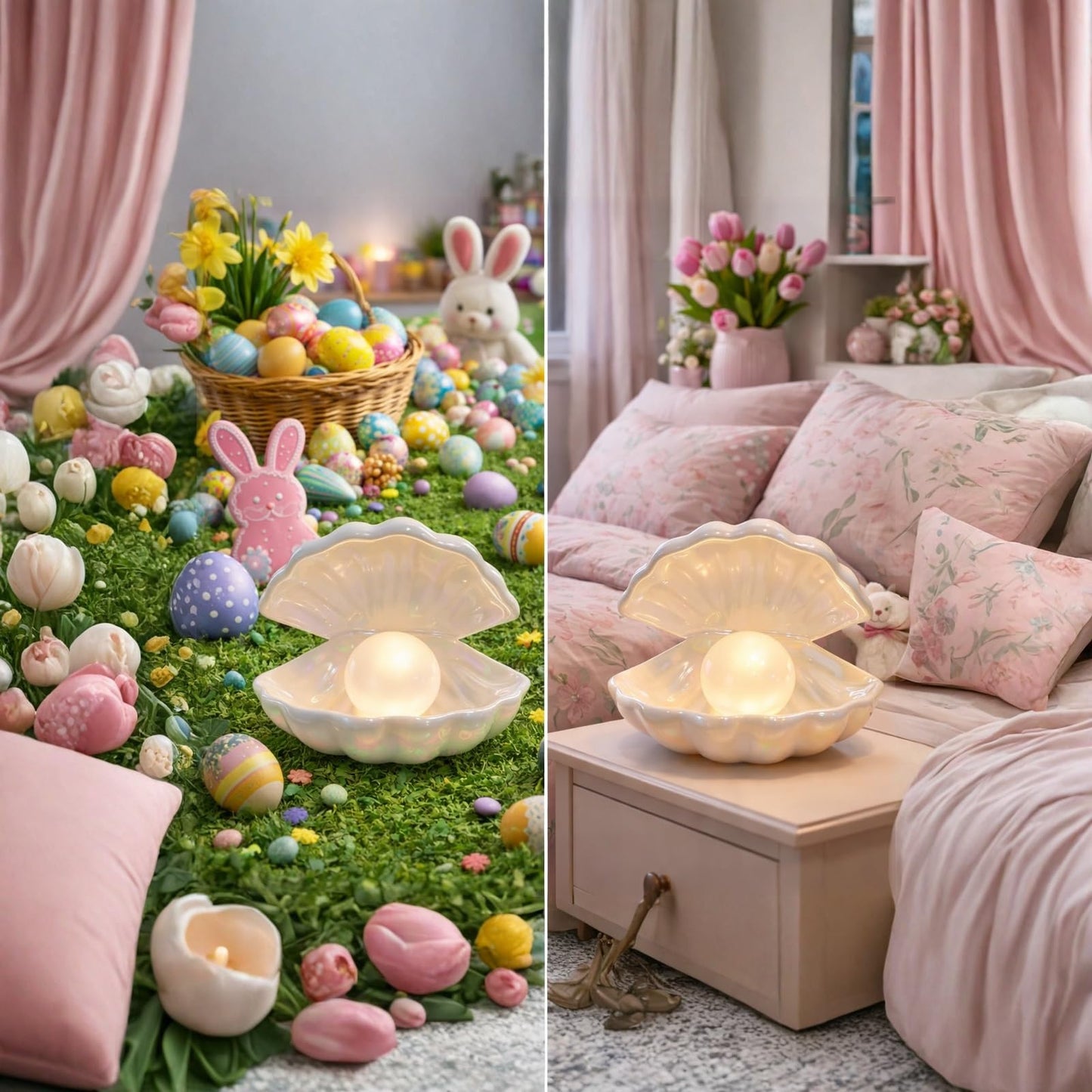 IMIKEYA Ceramic Shell Pearl Light, White LED Clam with Pearl Light in Shell Lamp for Tabletop Decoration, Souvenir, Birthday Gift