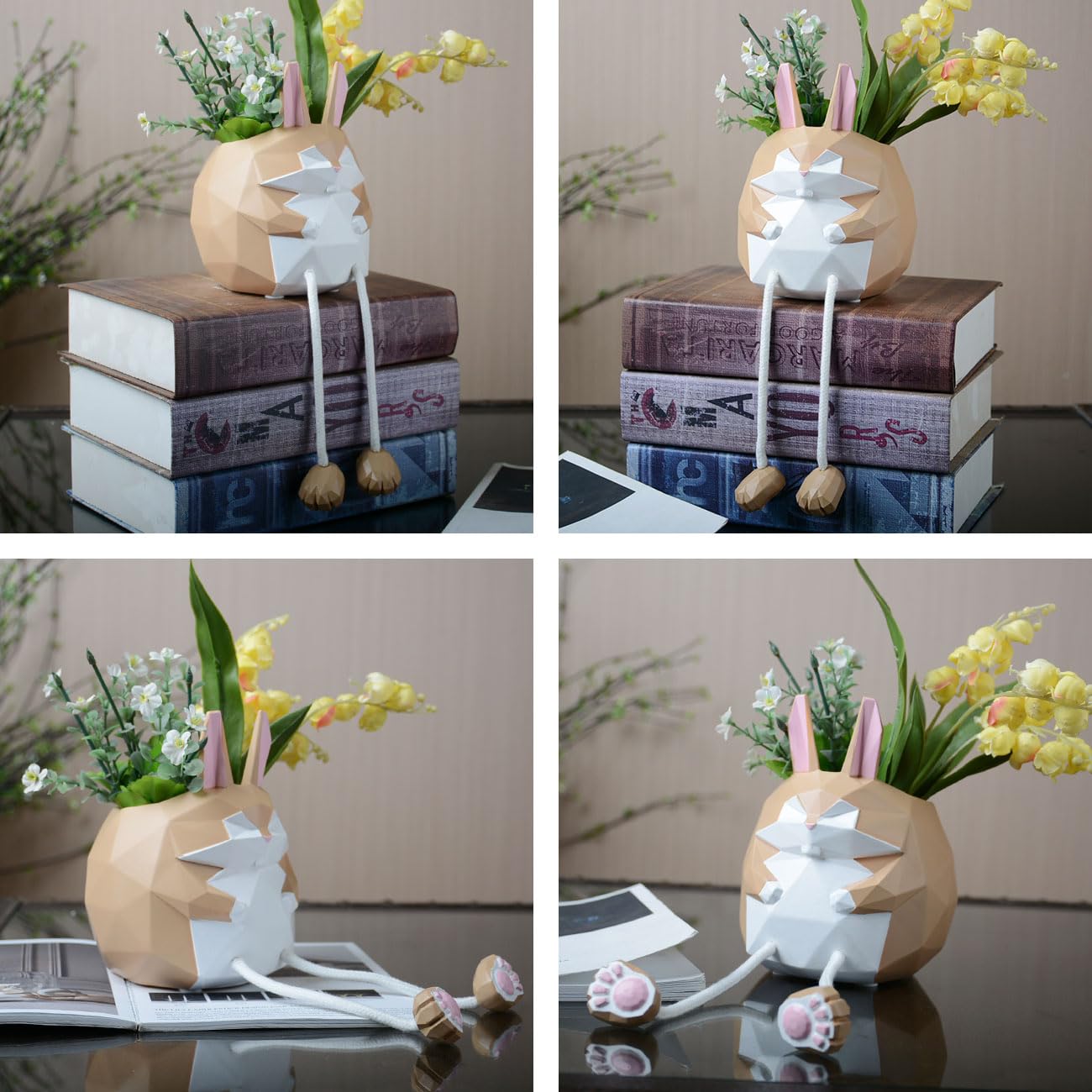 HAUCOZE Rabbit Statue Planter Succulent Pot Modern Decor Sculpture 5.9 Inch