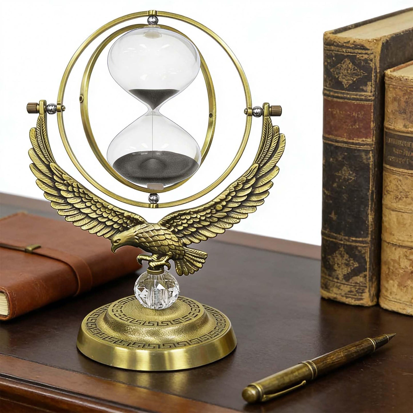 SuLiao Sand Timer Hourglass, 1 Hour Rotating Eagle Hour Glass, 60 Min Large Black Sand Clock, 60 Minute Unique Brass Sandglass, 1 hr Metal Decorative Reloj De Arena, Home, Desk, Office