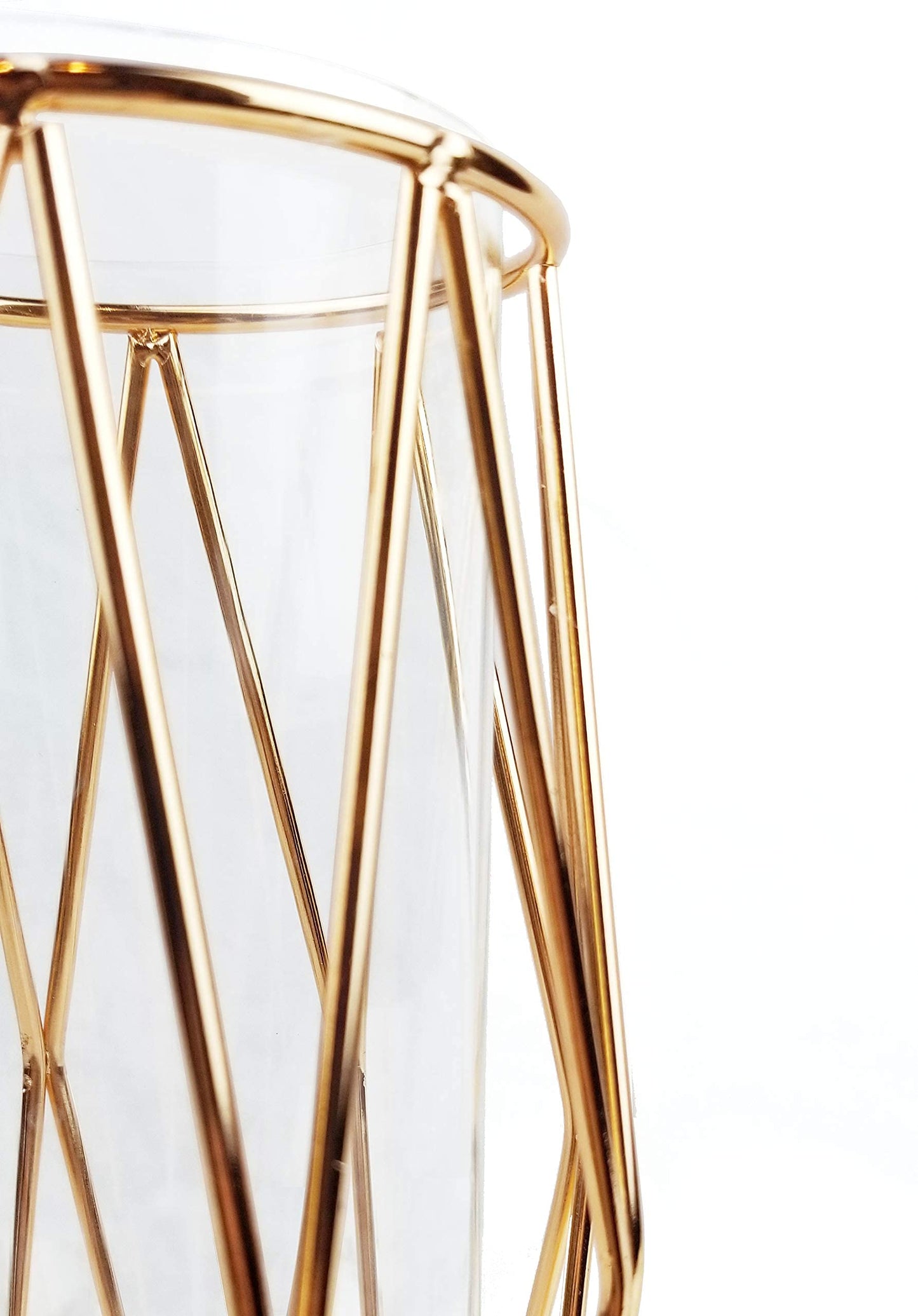 FSyueyun Gold Flower Glass Vases for Centerpieces with Premium Metal Rack, Modern Large Vases Home Decor Living Room or Wedding Centerpiece (11 Inches Tall)