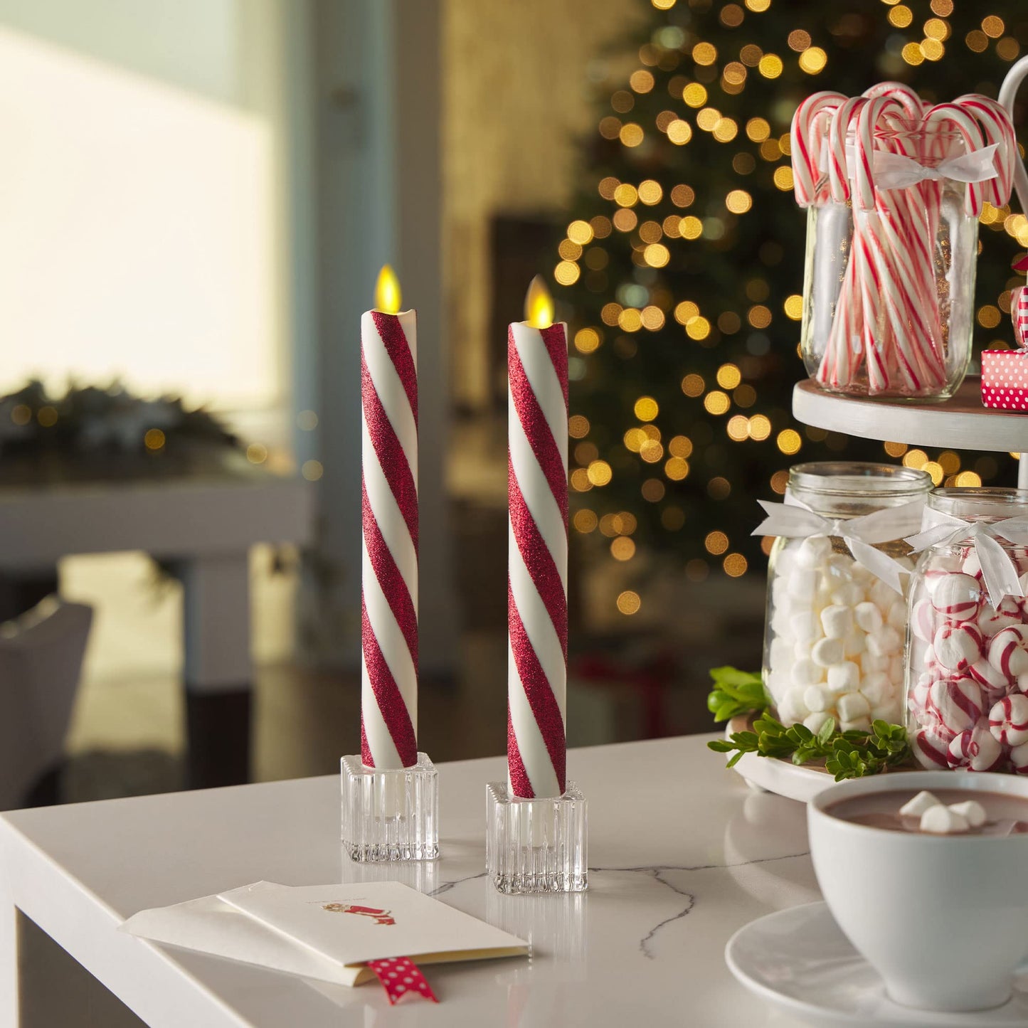 Luminara Classic Candy Cane Holiday Collection Flameless Candles, Real Wax LED Pillar, Taper and Sphere, Timer, Remote Ready