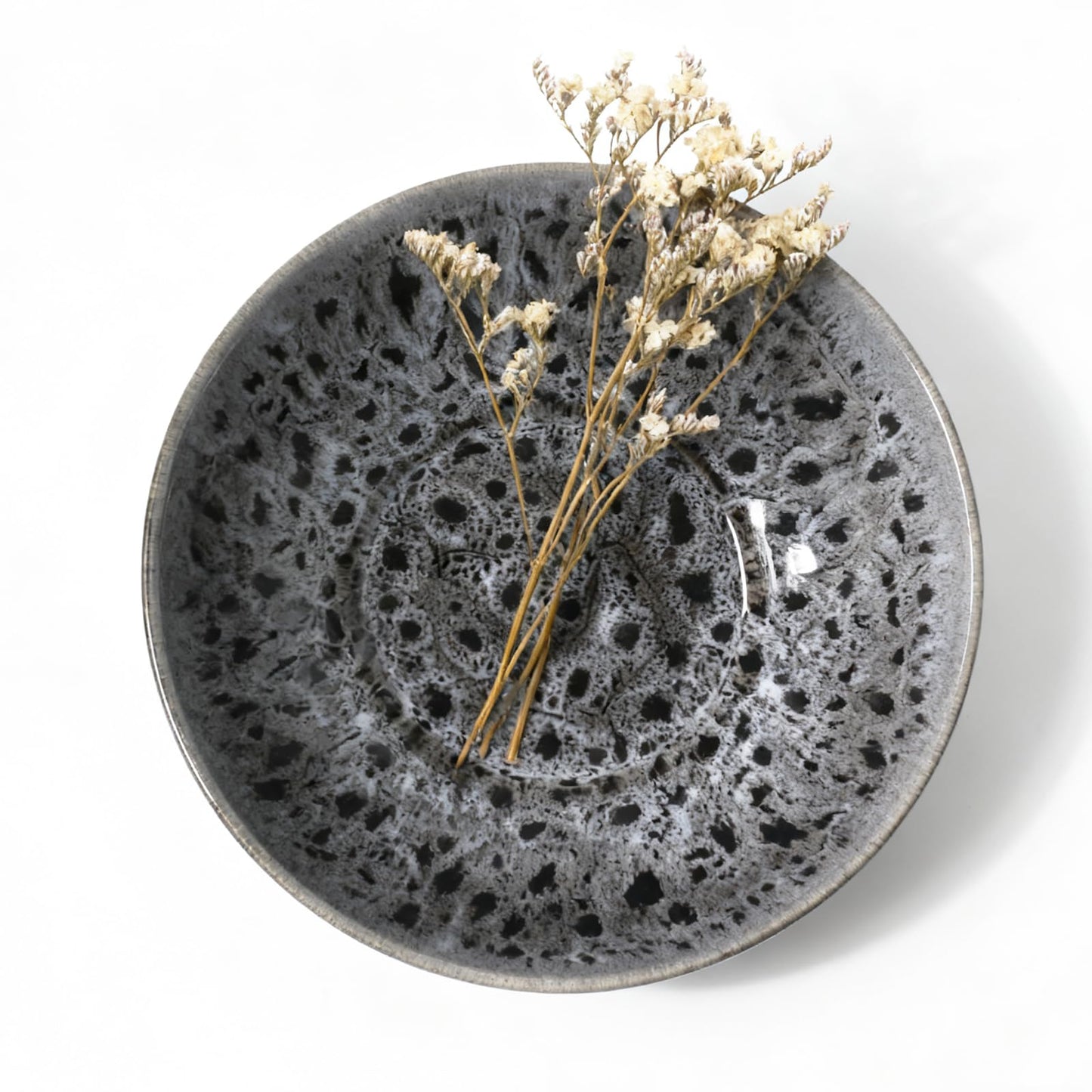 Ronanemon Ceramic Fruit Bowl,10.2" Decorative Bowl, Large Fruit Bowl for Kitchen Counter, Pedestal Bowl, Kitchen Counter Décor, Bread Candy Snacks Organizer(Black Gray)