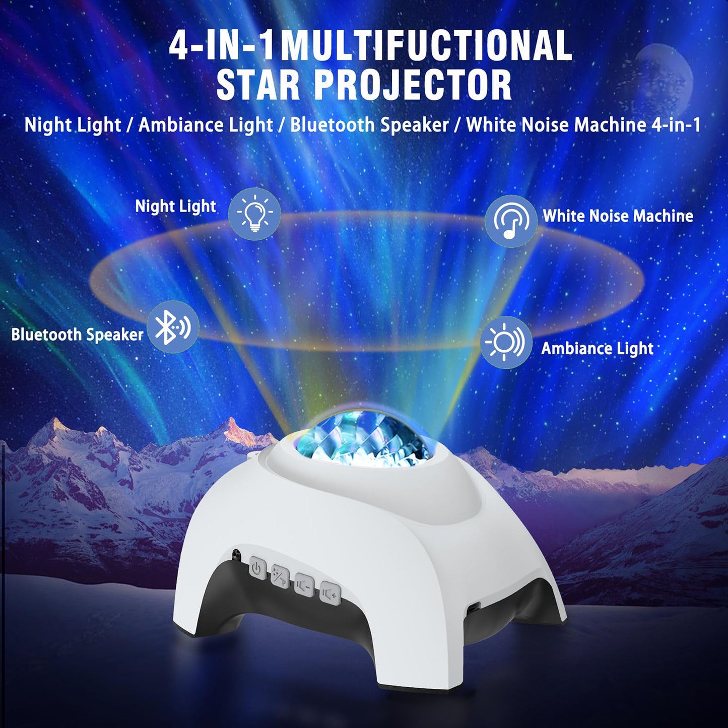 Star Projector, Vinwark Galaxy Projector, Northern Lights Aurora Projector for Bedroom with Music Bluetooth Speaker and White Noise, Starry Night Light Projectors for Kids Adults