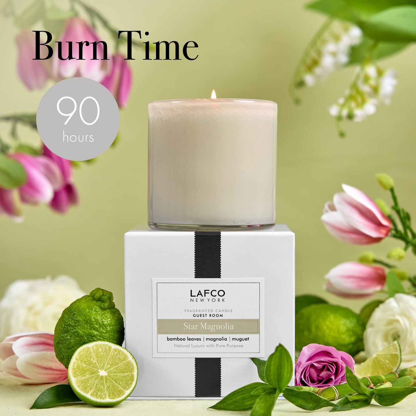 LAFCO New York Signature Candle, Star Magnolia - 15.5 oz - 90-Hour Burn Time - Reusable, Hand Blown Glass Vessel - Made in the USA