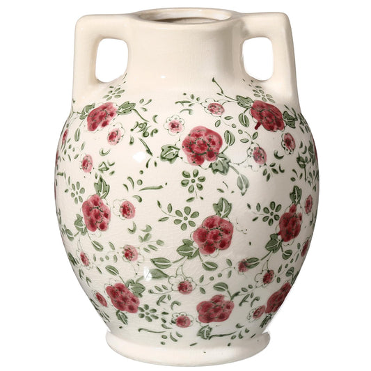 LemonRoad Vintage Chinoiserie Floral Ceramic Vase, 8.66 Inch Rustic Antique Porcelain Flower Decor for Farmhouse, Living Room, Entryway, Garden, Table Centerpiece Home Accents(Green Floral Pattern)