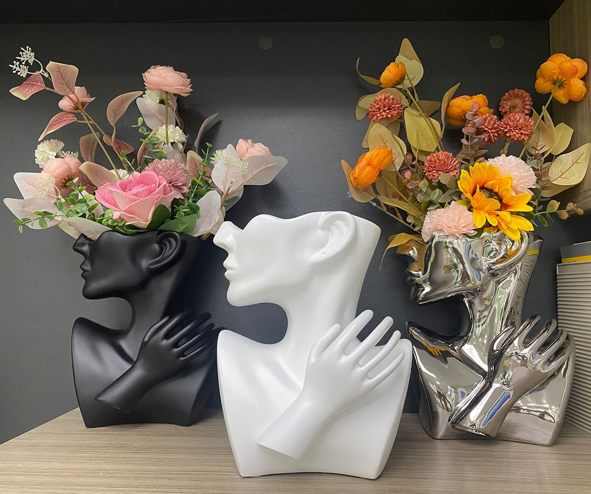 Semeid Abstract Face Planters Pots Head Flower Vase (White)