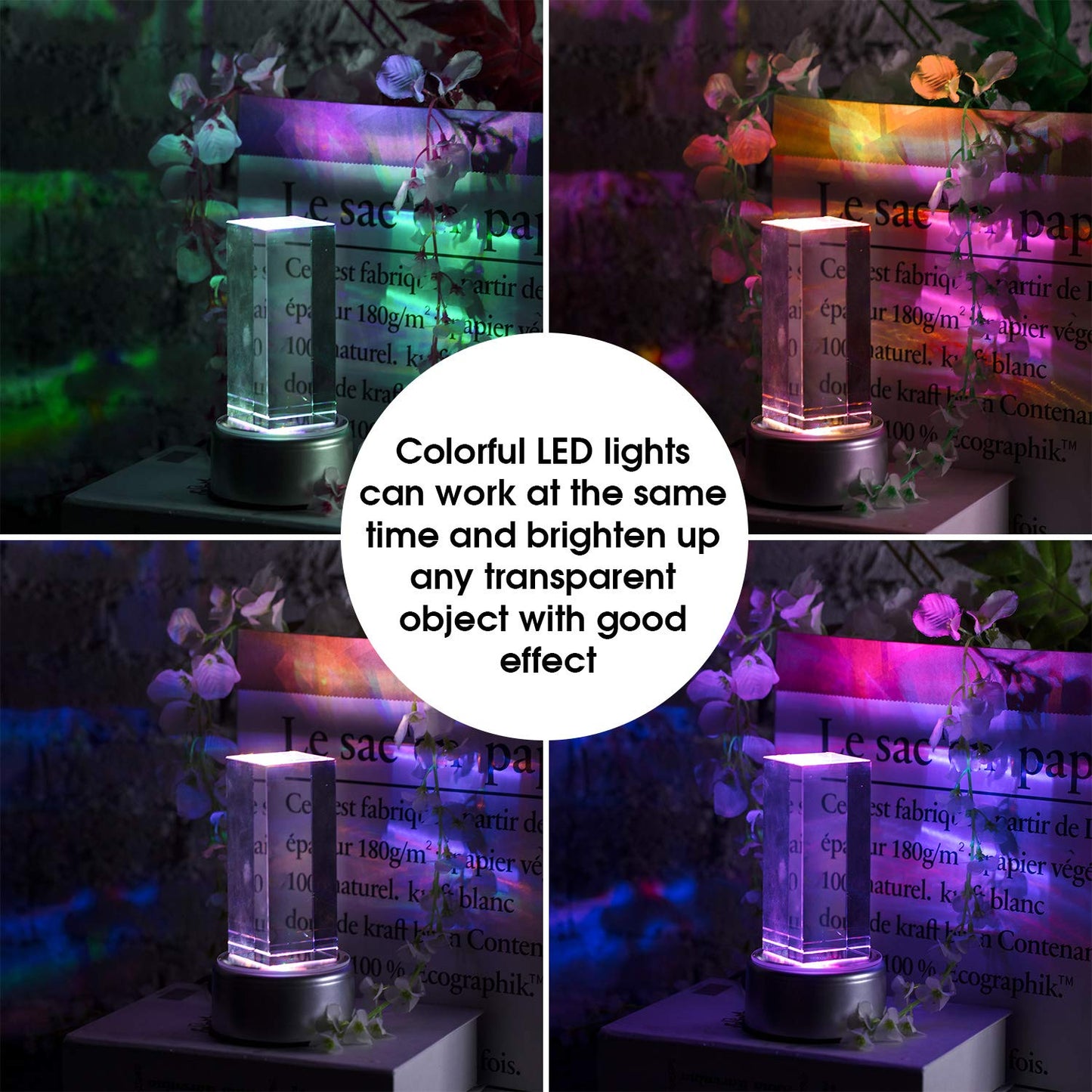 Mudder 2 Pcs 7 LED Rotating Display Stand with USB Cable, 360 Degree Colorful Crystal Display Base Spinner, Cup Turner Platform for Tumbler, Crystal Glass, Jewelry, Art Craft Gift
