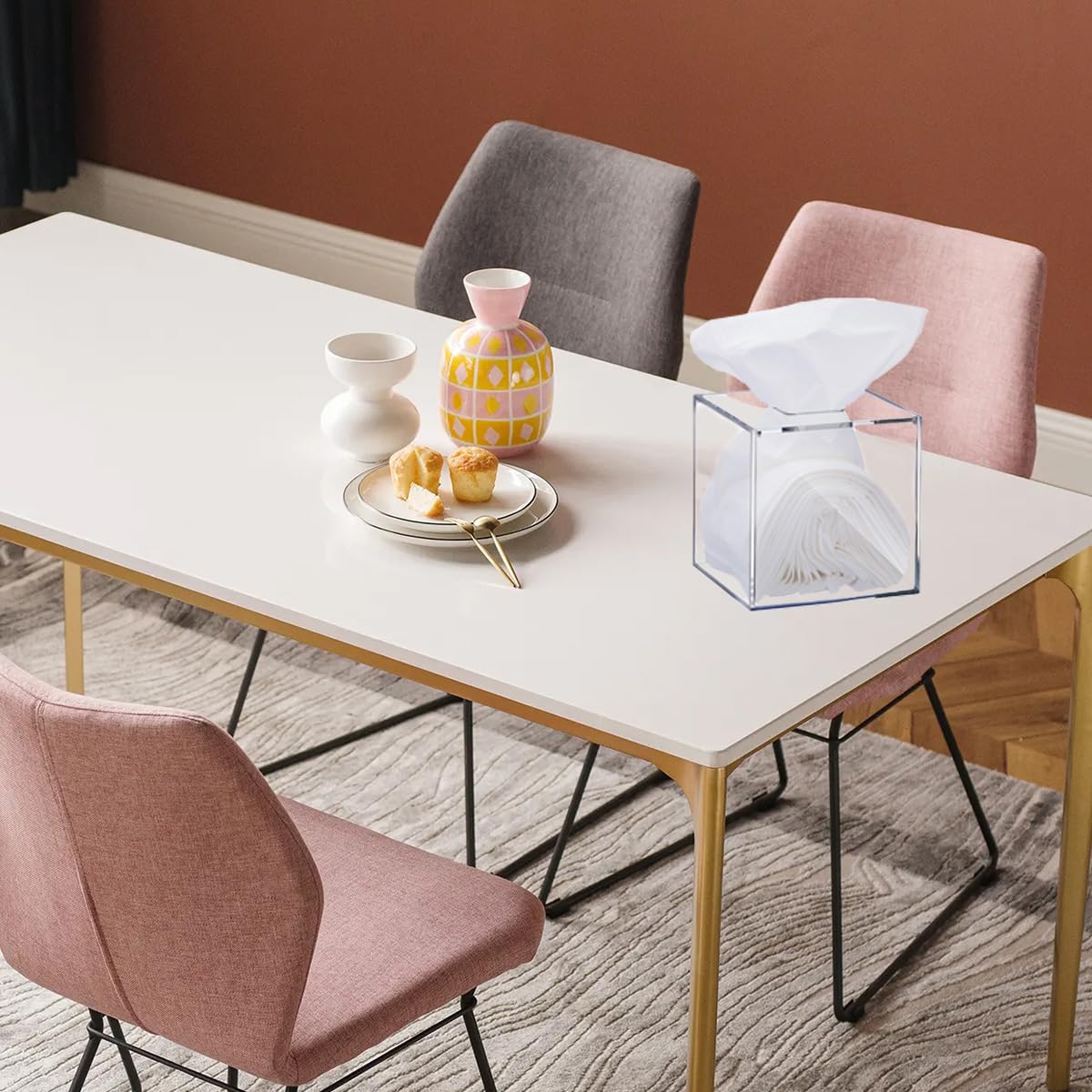 Beiyier 2 Pack Clear Acrylic Square Tissue Box - 4.7x4.7x5.5'' Napkin Organizer, Suitable for Bathroom, Bedroom, Dressing Table, Countertop, Dining Table
