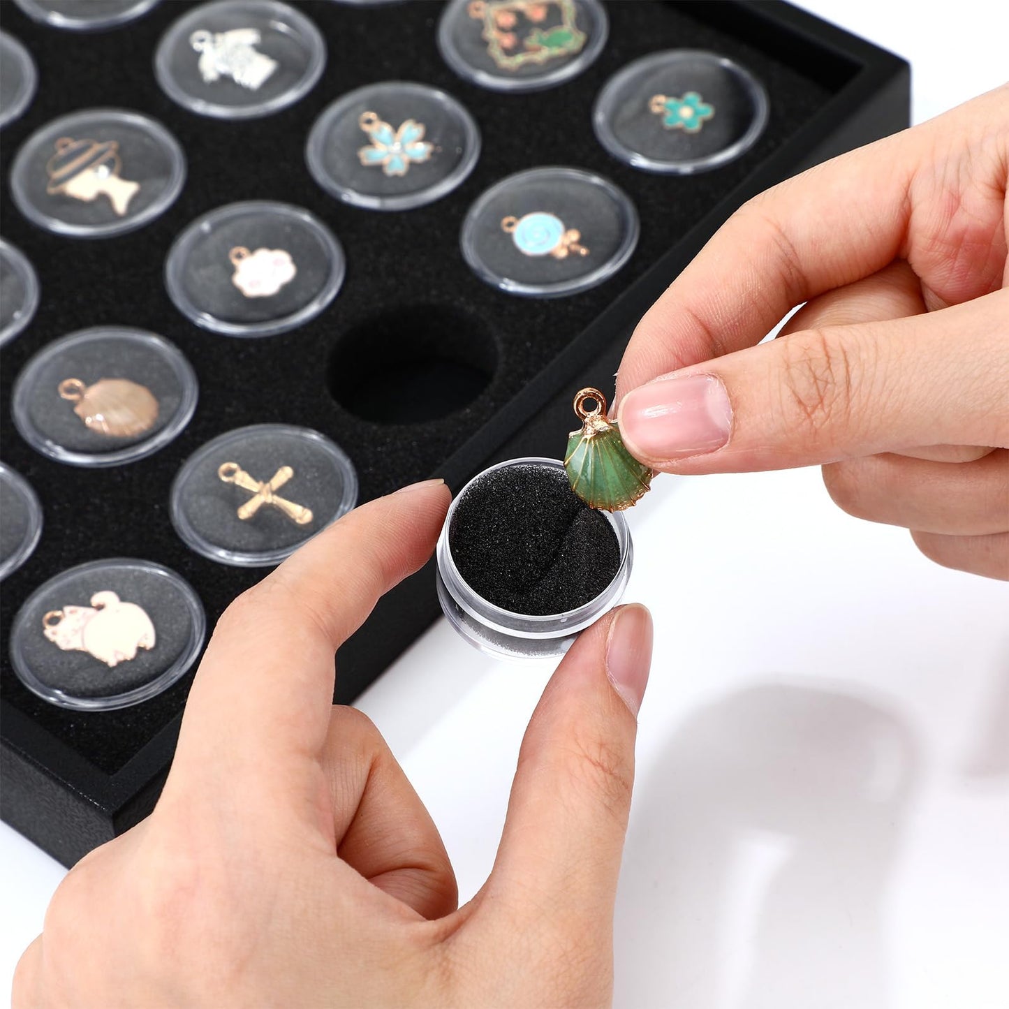 Geelin 3 Pcs Gem Display 75 Case Gem Jars Small Size 8.0" x 8.0" x 0.75" Black Tray Foam Sheet Gemstones Storage Jars with Lids Insert Trays for Collectibles Jewelry Coins and Gemstone Storage