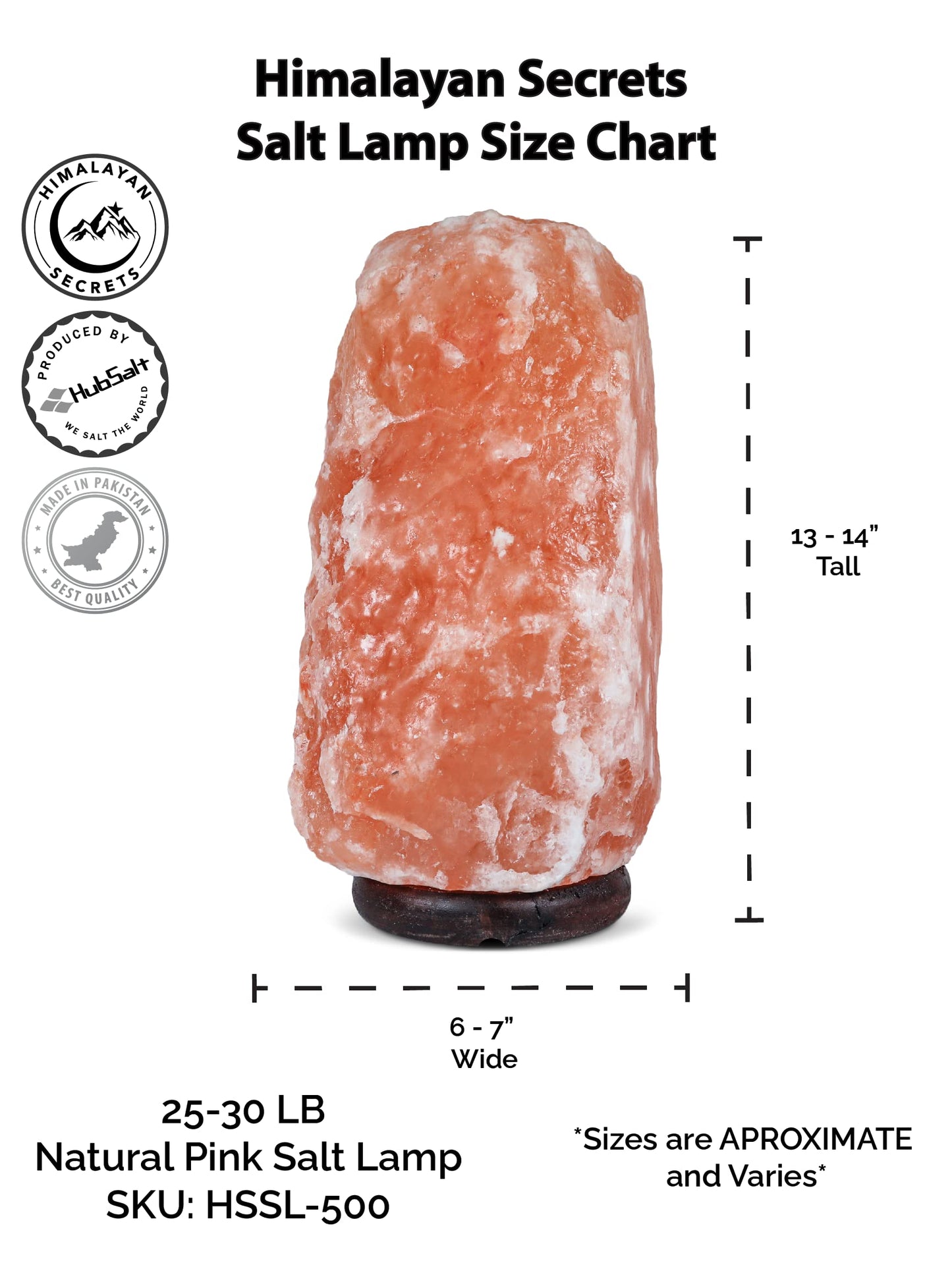 Himalayan Secrets Large Salt Lamp - Natural Pink Crystal with Wooden Base - Dimmer Cord and Bulb Included (25-30 LBS)