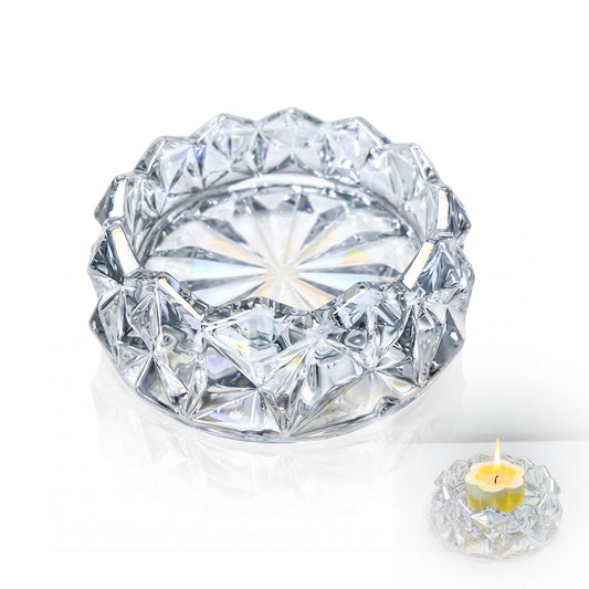 Diamond Glass Candle Holder, Clear Glass Candle Dish for Home Decor, Decorative Modern Candle Tray for Small Candles & Diffusers (Colorful)
