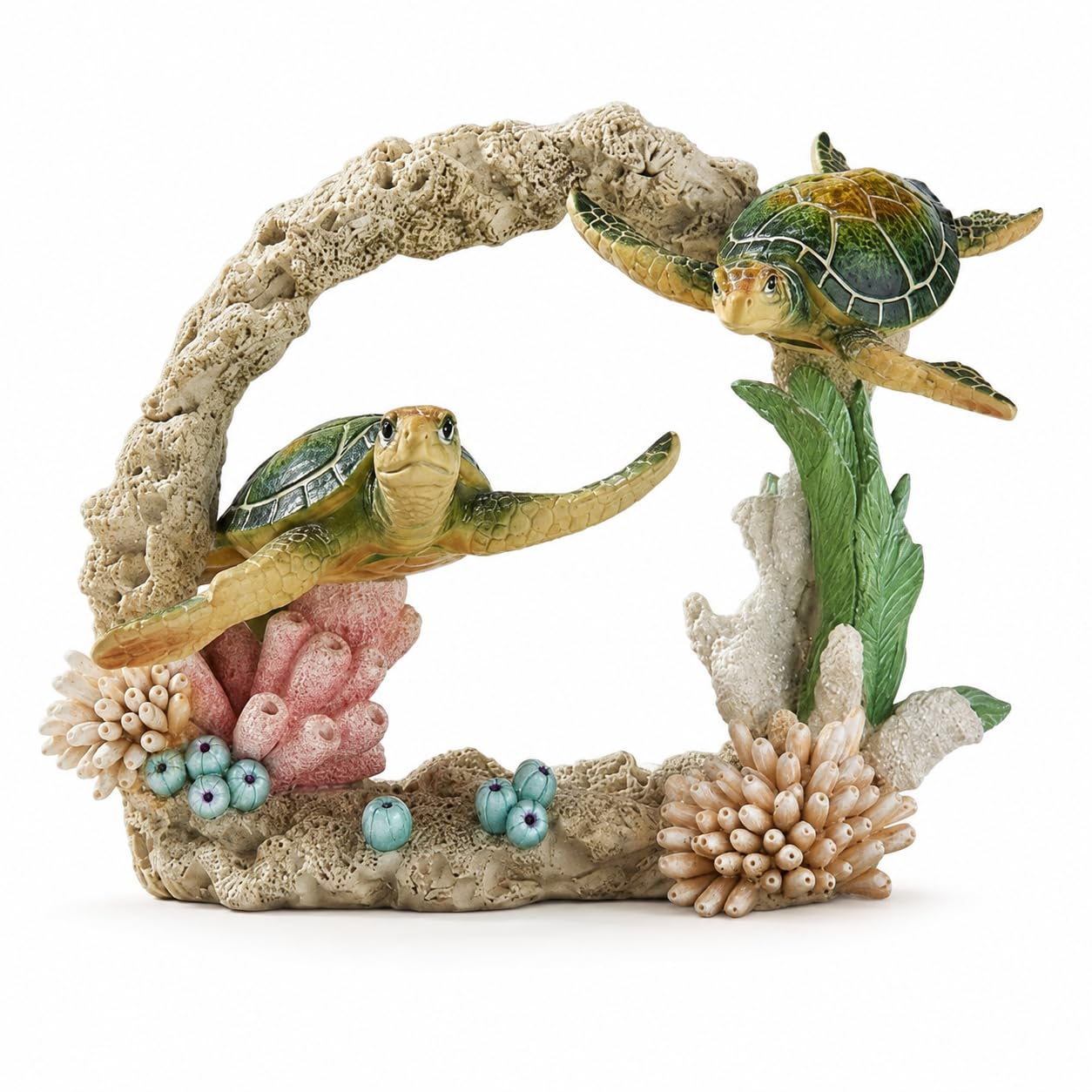 Comfy Hour 9" Sea Turtle Figurine on Coral Reef, Decorative Coastal Sculpture for Home Office Desktop, Artisan Crafted Marine Animal Statue, Ocean Voyage Collection, 1 Unit