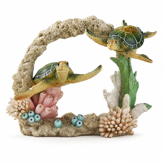 Comfy Hour 9" Sea Turtle Figurine on Coral Reef, Decorative Coastal Sculpture for Home Office Desktop, Artisan Crafted Marine Animal Statue, Ocean Voyage Collection, 1 Unit