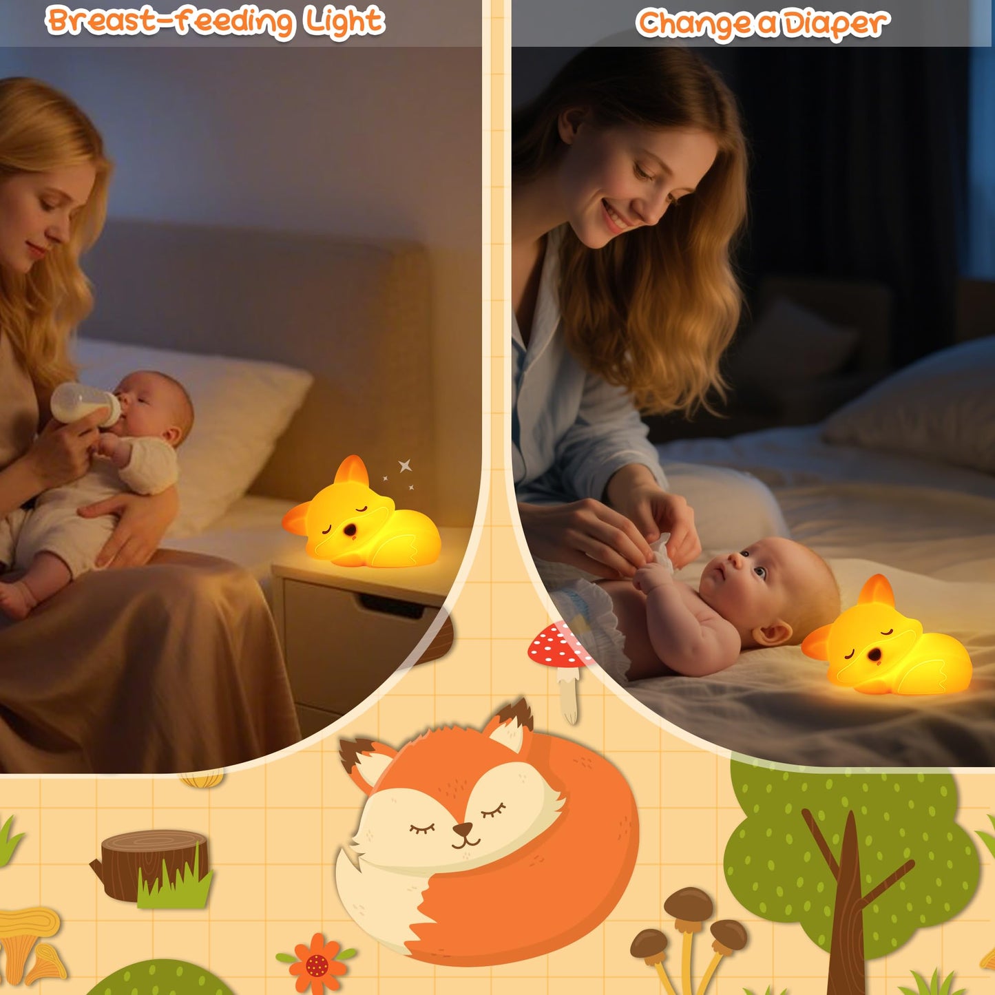 Okayera Fox Night Light for Kids, Rechargeable Squishy Silicone Fox Lamp with Dimmable Timer, Nursery Breastfeeding Toddler Bedside Decor, Birthday White Elephant Novelty Gift for Baby Girl Boy Friend