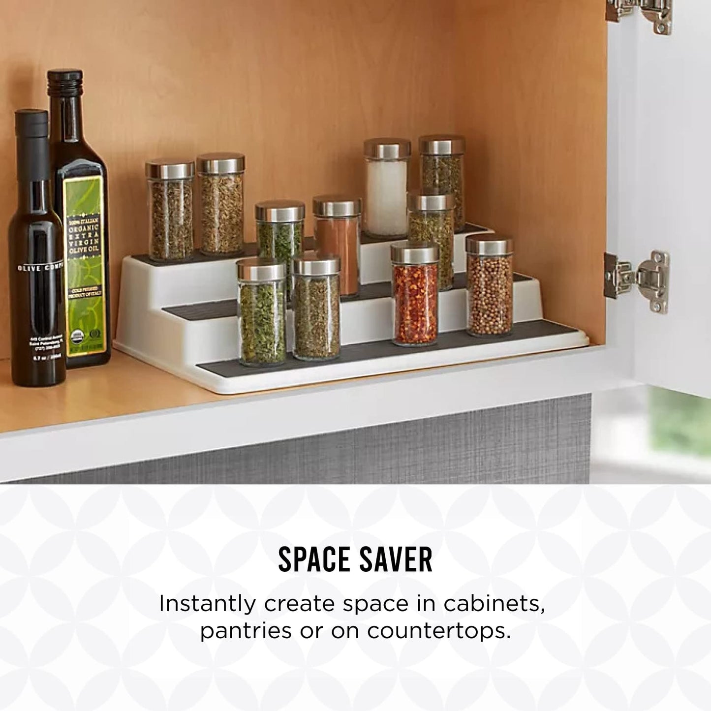 Copco 3-Tier Cabinet Spice Rack Organizer, 10 Inch Tiered Shelf Riser for Kitchen Cabinets, Pantry, and Countertop - Holds Spices, Seasonings, Oils, and Condiments