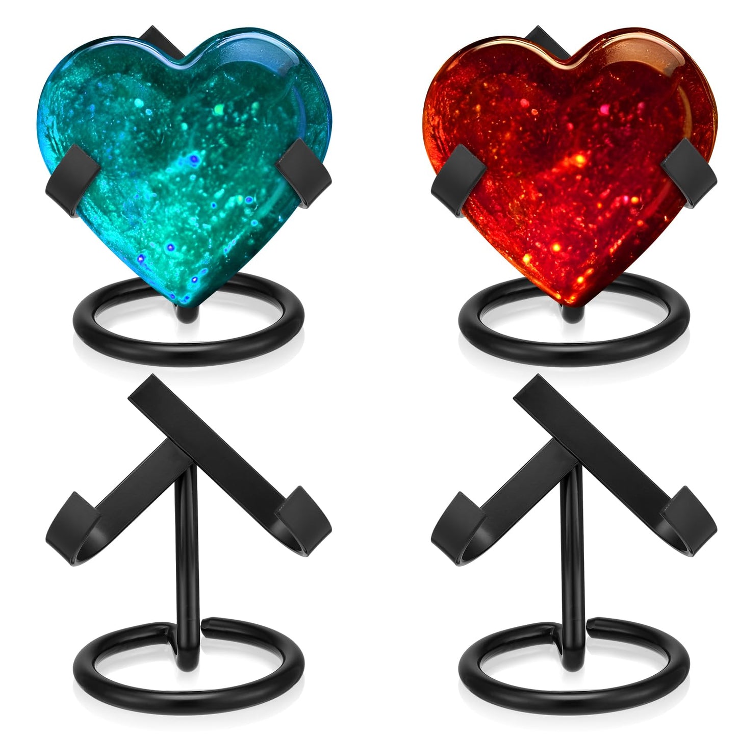 Shimeyao 4 Pcs Metal Crystal Heart Stone Stand Crystal Ball Holder Rock Display Stand Mineral Specimen Display Easel Holder for Gemstones Fossils Agate Slabs Plates (Black,2 x 2.36 x 2.56 Inch)