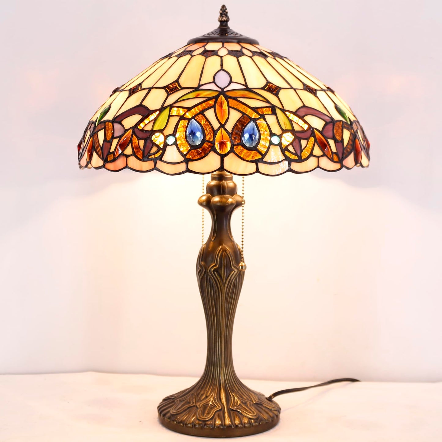 WERFACTORY Tiffany Style Table Lamp Colorful Stained Glass Bedside Lamp 24"