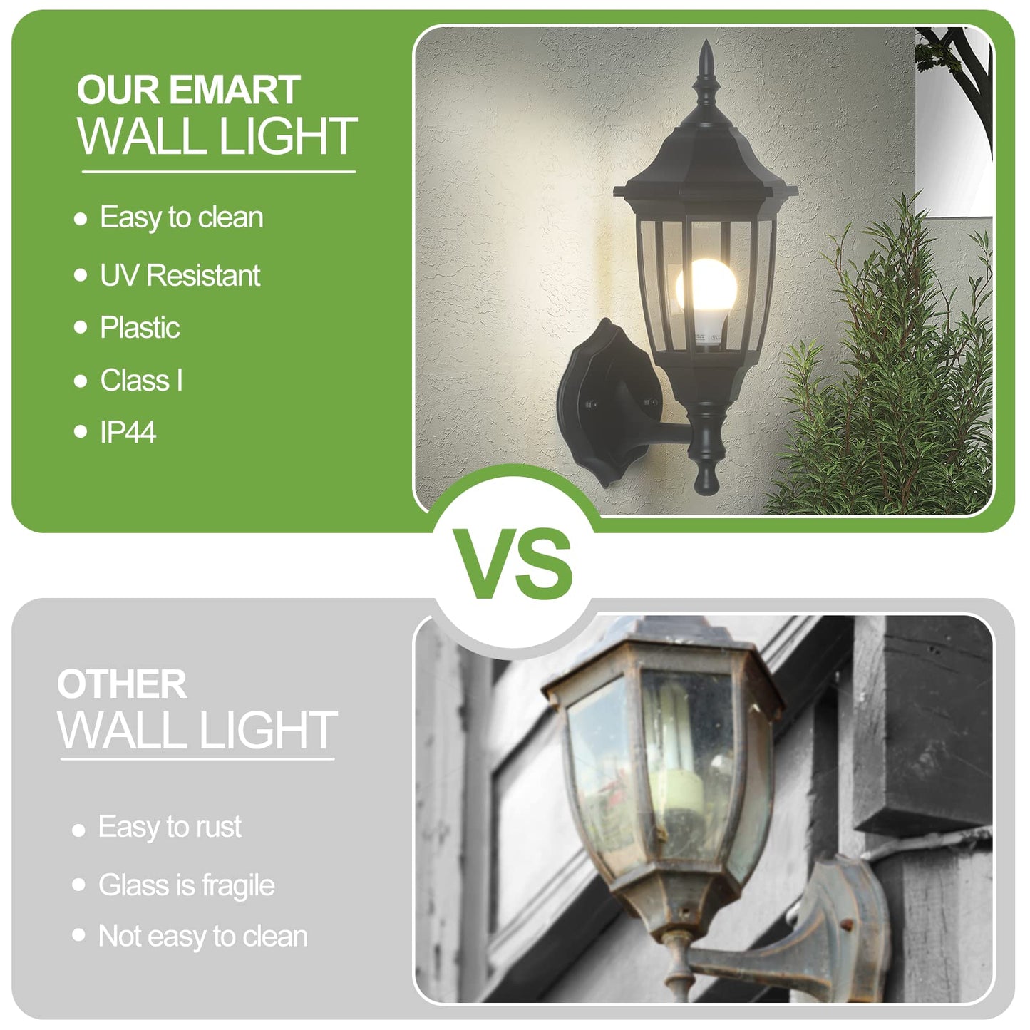 EMART Plastic Outdoor Wall Light Fixtures with Bulbs, Waterproof and Anti-Corrosion Porch Sconces, Exterior Lanterns Wall Mount Lamp for Outside, Garage, Front Door, House, Patio, 2 Pack, Black