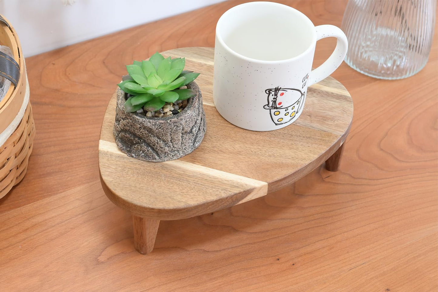 RiLiKar Acacia Wood Corner Pedestal Stand Triangle Decorative Farmhouse Wood Riser for Display Wooden Stand Soap Tray Candle Plant Holder Kitchen Bathroom Coffee Bar Counter Organizer