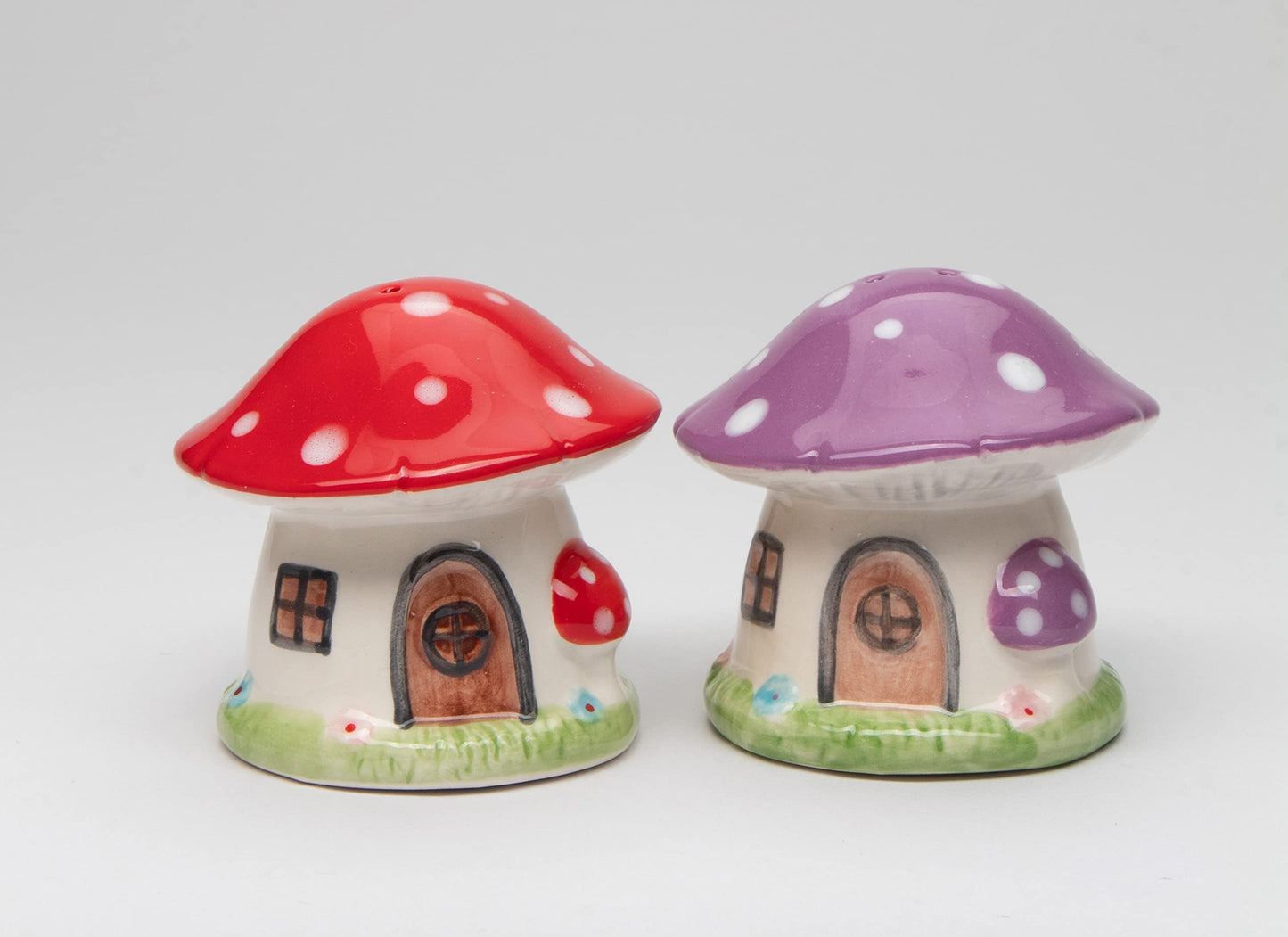 Fine Ceramic Fairy Mushroom House Salt & Pepper Shakers Set, 2-5/8"