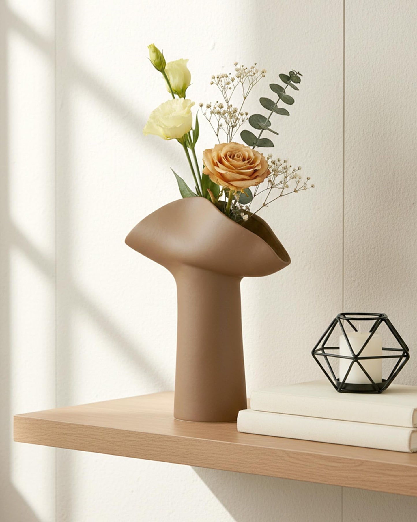 Ceramic Vase for Flowers, Unique Organic Shape Home Decor for Shelves, Console Table, Entryway, Dresser & TV Stand, Boho Style Decor for Living Room, Kitchen & Bedroom OOSTONEE