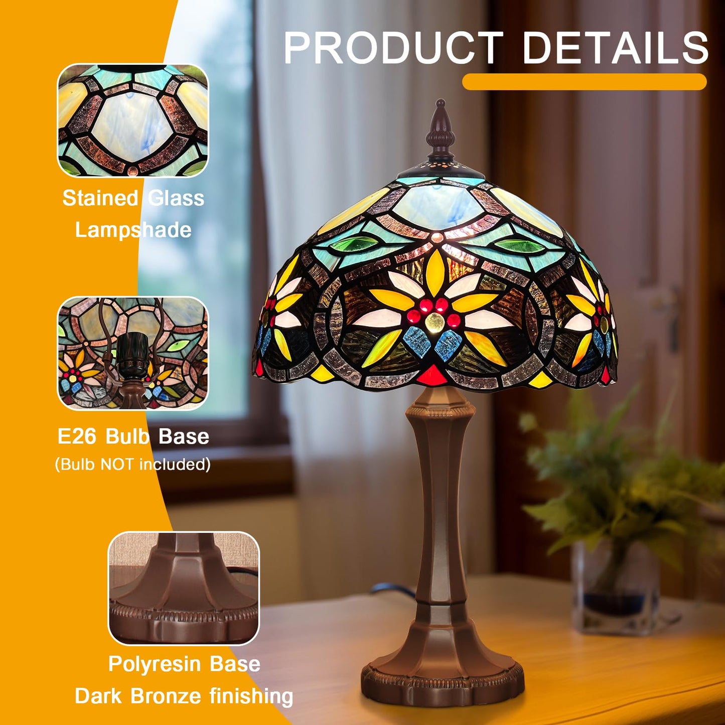 Capulina Tiffany Lamp Sunflower Stained Glass Table Lamp 12x12x19 Inches