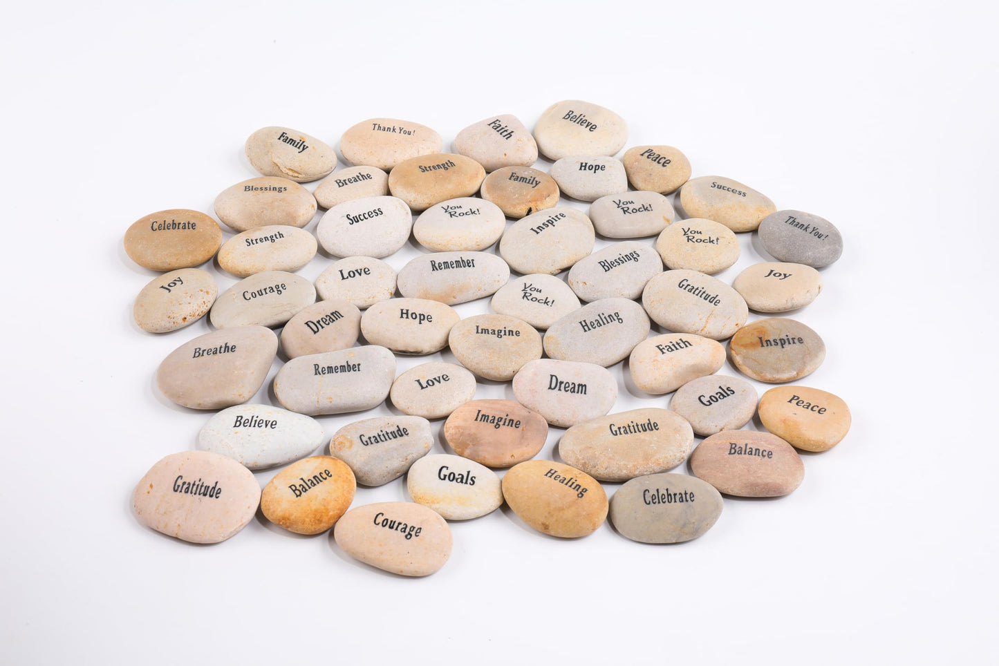 ROCKIMPACT 50PCS Engraved Rocks Different Words Inspirational Stones Bulk Faith Stones Gratitude Rocks Healing Prayer Religious Charms Encouragement Rocks, 1"-2" Each