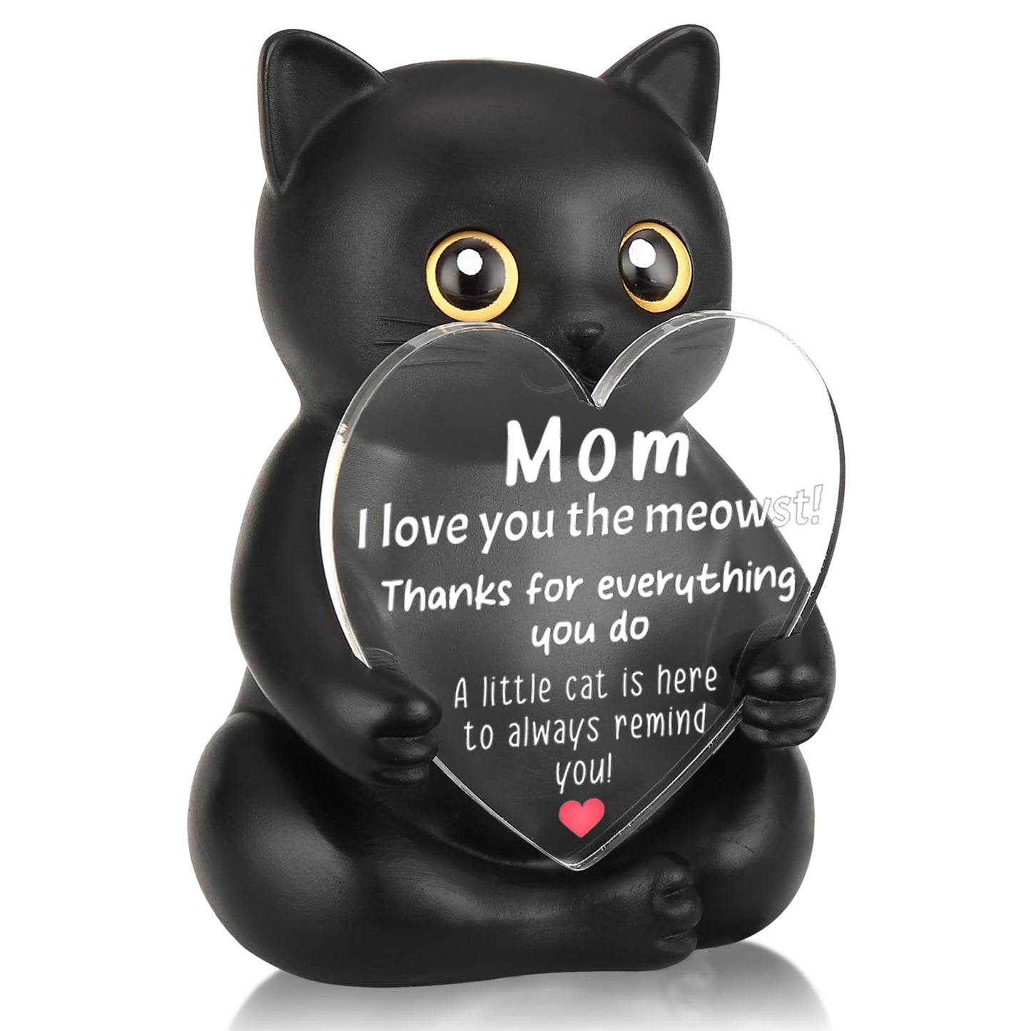 FTONENI Black Cat Thank You Gift for Mom, Appreciation Desk Figurine for Birthday Retirement, Cute Encouragement Desk Decor from Daughter Son - FDD630