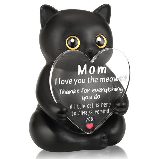 FTONENI Black Cat Thank You Gift for Mom, Appreciation Desk Figurine for Birthday Retirement, Cute Encouragement Desk Decor from Daughter Son - FDD630