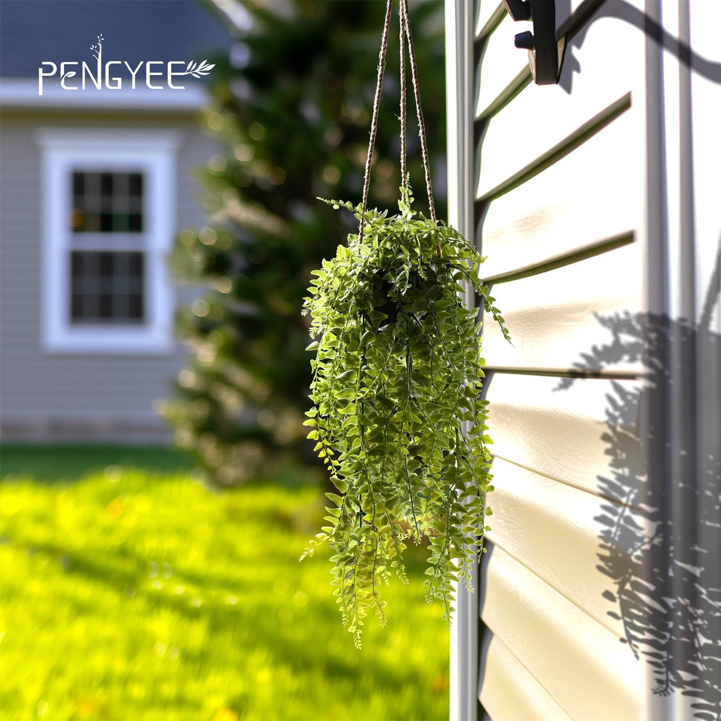 PENGYEE Fake Plant Indoor Set, 3Pcs Fake Hanging Plants with Pots and 4Pcs Small Artificial Plants in Cement Planter for Home Decor Bathroom Bedroom Shelf Desk Office Table Kitchen Room Decor