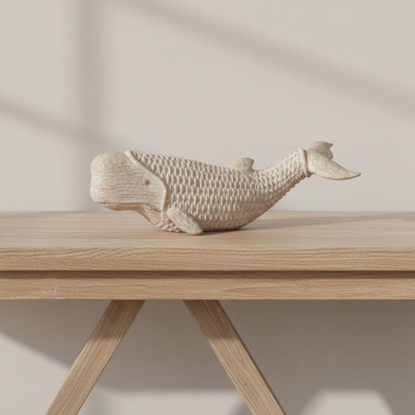 Elegant Whale Figurine for Home Decor - Coastal Chic Sculpture for Bathroom, Office, Room and Living Room Accent -Modern Seaside Ornaments for Shelf or Coffee Table Display - 5", White & Tan