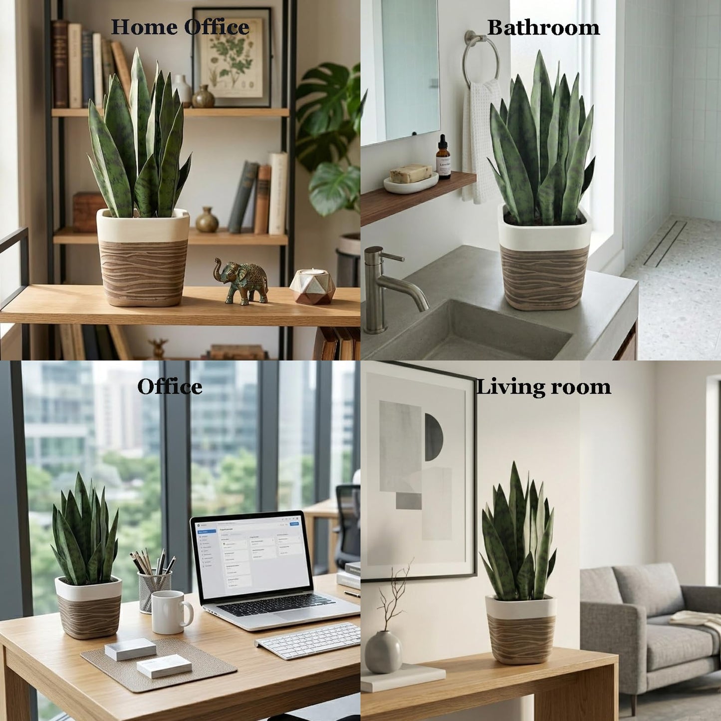 GreenShip 17 inch Artificial Snake Plant with Decorative Two-Tone Pot