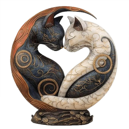 JNMYHM Black and White Cat Yin Yang Art Desk Decors for Home Office Decoration, Unique Resin Statue Desktop Decoration, Gifts for Women Men Cats Lover