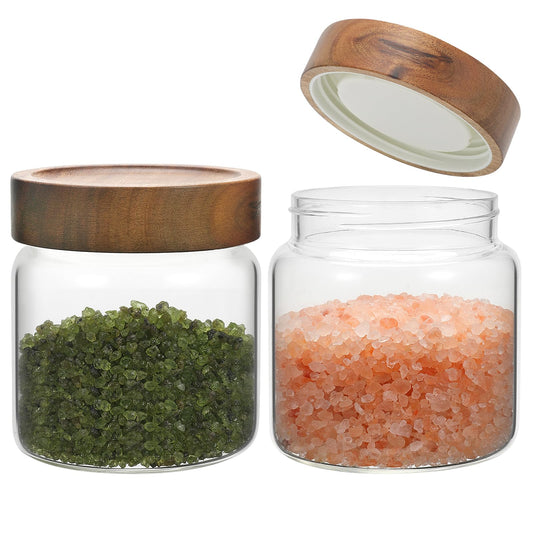 OULOVECO Small Glass Jars With Lids 16oz Spice Jars with Screw Lids Kitchen Clear Glass Storage Canister Container for Salt Herbs Cinnamon Coffee Seasoning Candy Cookie Tea (16oz(500ml)-2 pack)